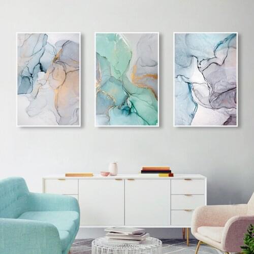 Modern Simplicity Blue Marble Abstract Canvas Painting Nordic Posters and Prints Wall Art Pictures for Living room Home Decor
