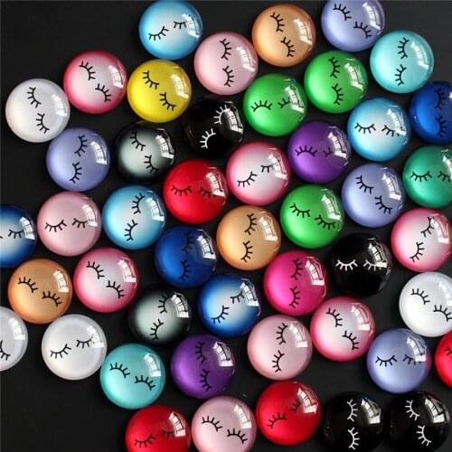 From 8mm to 25mm Smiley Eyes Squint Colorful Round Pattern Glass Cabochon Flatback Photo Base Tray Blank DIY Making Accessories
