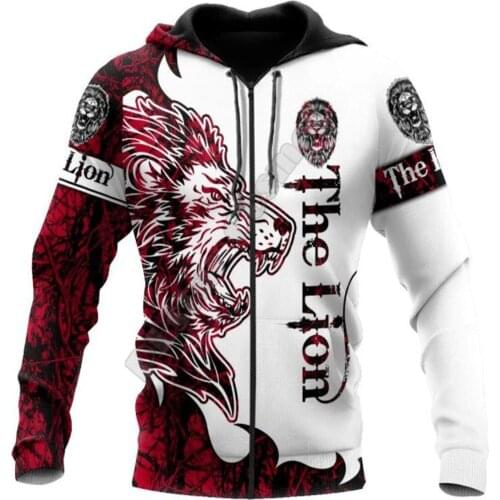 Red Lion Tattoo 3D printed Hoodies Men Women Fashion Zipper Hoodies streetwear Funny Animal Jacket