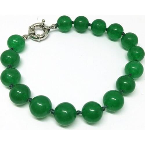 Unique design 8,10,12mm Malaysia green jades chalcedony stone beads round beads unisex charms jewelry bracelet 7.5inch B1528