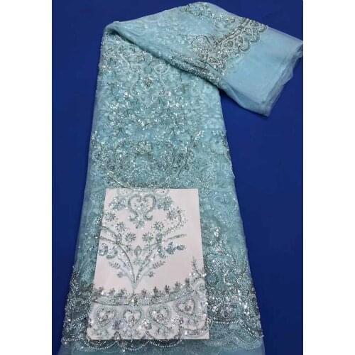 High Quality Lace Fabric Beaded Tube Sequins Embroidery French Tulle Mesh Design Sewing Wedding Dress Skirt 5 Yards Wholesale