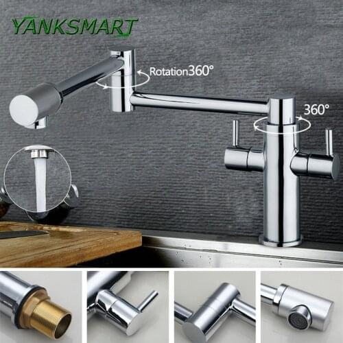 YANKSMART Dual Handles Pot Filler Chrome Swivel Kitchen Basin Sink Washbasin Vessel Lengthen Spout Faucet Cold & Hot Water Tap