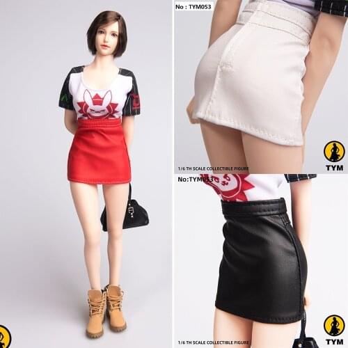 In Stock 1/6 Sexy Female Figure Clothes PU Skirt TYM053 White/Black/Red Color for 12inch Female Action Figure Dolls DIY