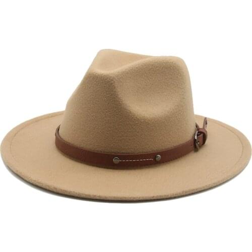 Women hats panamas khaki camel black white fedora hats belt band casual solid outdoor men caps dress wedding church felted hats