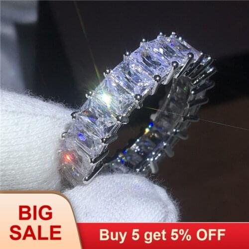 Handmade Jewelry lovers 925 Sterling silver ring Full Princess cut AAAAA Zircon Cz stone Engagement wedding band rings for women