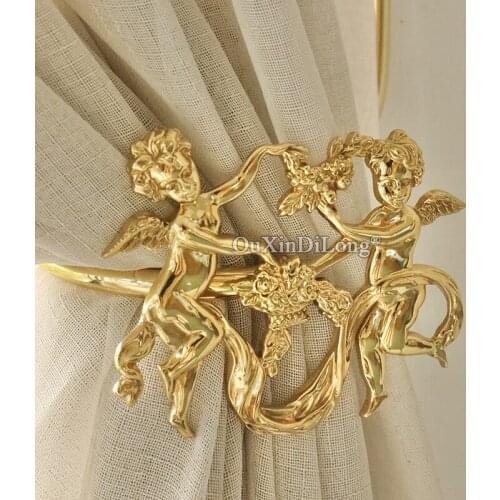 1Pair Creativity Brass Angel Basket Curtain Hook Curtain Decor Accessories All-match Copper Decoration Wall Hooks GF439