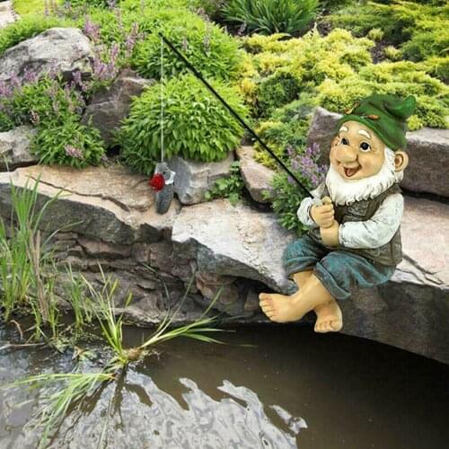1Pcs Resin Fishing Dwarf Lawn Statue Outdoor Decoration Cute Fishing Santa Claus Garden Statue Decoration Art Crafts Gifts