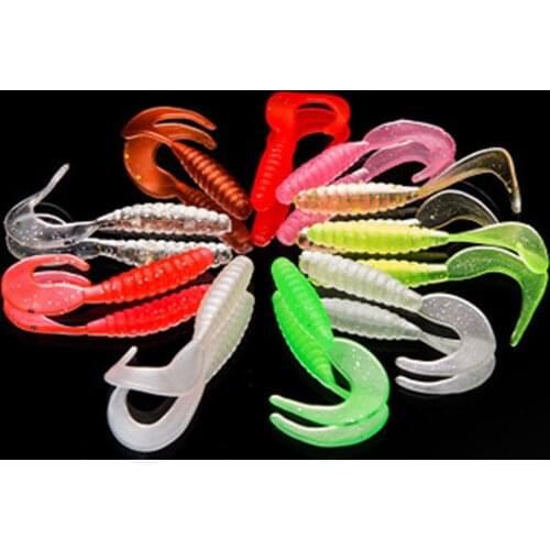 10Pcs 2.2g/1.3g/0.7g Fishing Soft Bait Grub Jelly Worm Lure Silicone Fishing Baits Single Curl Tail Worm Lure Swimbaits Pesca