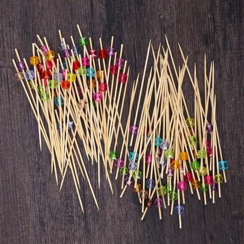 100Pcs 12cm Cocktail Picks Creative Handmade Square Octagonal Bead Appetizer Picks Fruit Toothpicks Party Supplies