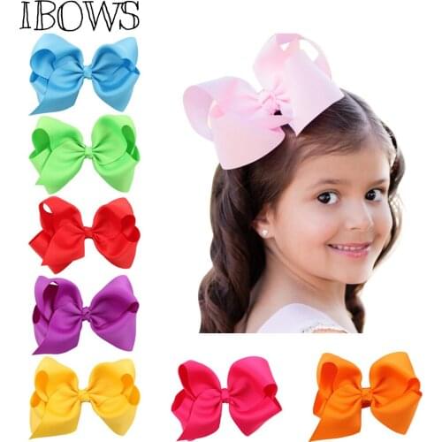 2 Pcs/Set 6" Sweet Solid Color Hairbow For Kids Printed Grosgrain Ribbon Knot With Aligator Hair Clips Girls Hair Accessories
