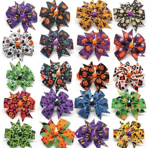 50/100pcs Handmade Halloween Dogs Bowties Bowknot for Small Medium Dog Cat Bow Ties Necktie Pet Holiday Party Products
