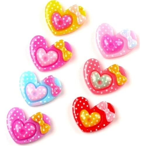 50Pcs Mixed Heart Resin Decoration Crafts Beads Flatback Cabochon Scrapbook Hair Clips DIY Embellishments Accessories Buttons