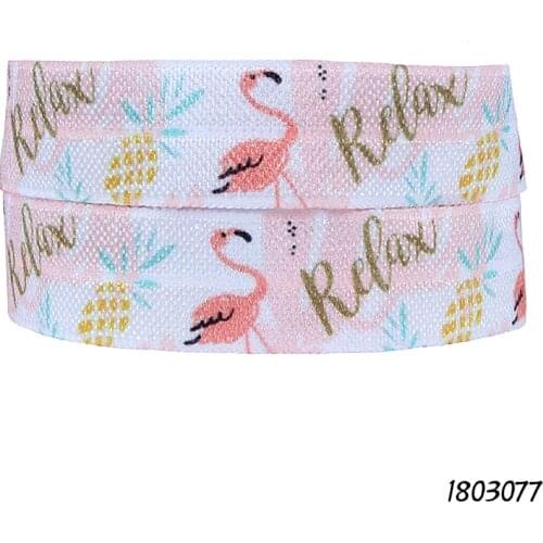 50 yards/lot) New style flamingo printed fold over elastic for hair bands