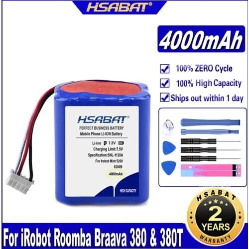 HSABAT Top Capacity 4000mAh Battery for iRobot Roomba Braava 380 & 380T , Mint 5200 , Mint 5200c Batteries