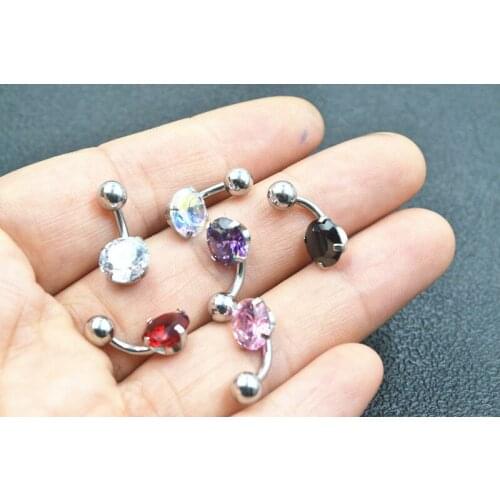 Free shippment 50PCS 14gx6mmx5/8mm Surgical Steel Double CZ AAA Navel Belly Button Navel Piercing Jewelry Short Bar 6mm