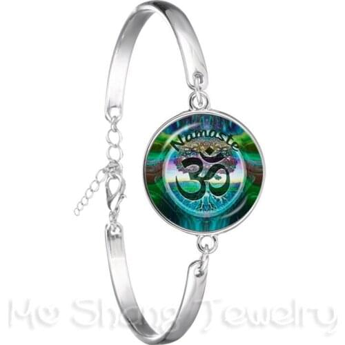 Mandala Art Picture 18mm Glass Cabochon Silver Plated Chain Bracelet Sacred Geometry Yoga Om Fashion Jewelry For Women Men