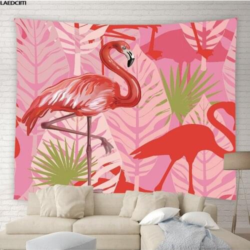 Pink Flamingo Animal Tapestry Bohemian Tropical Plant Flower Design Background Wall Hanging Cloth Living Room Bedroom Home Decor
