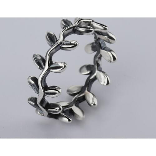 Hot Sale Fashion jewelry Real Pave Setting Leaves Compatible With Original Plant Trendy 925 Retro Finger Ring