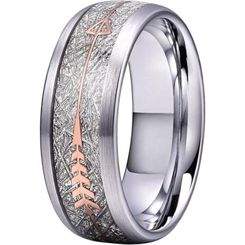 Classic Men 8mm Rings For Men Womens Wedding Bands White Meteorite Arrow Inlay Comfort Fit For Men Best Gift