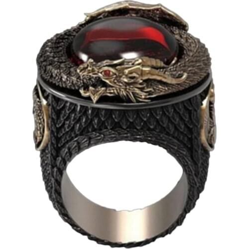 Classic Men Dragon Ring Jewelry Fashion Punk Style Phoenix Red Crystal Rings for Male Party Best Gift