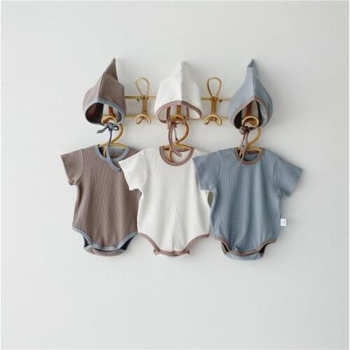 Baby Bodysuit Boy Onesie Rompers with Hat Girl Jumpsuit Ribbed Fitted Newborn Unisex Summer Infant Toddler Short Sleeve Clothes