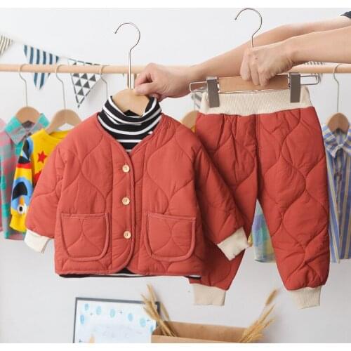 2021 Hot Selling Childrens Set Winter Girls' Boys' Cotton Coat Warm Cotton Clothes Boys' Bread Clothes Two-piece Set