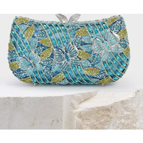 Best Gift Yellow/Blue Rhinestone Diamond Clutch For Women Shoulder Handbags Fashion Ladies Crystal Gemstone Female Party Purse