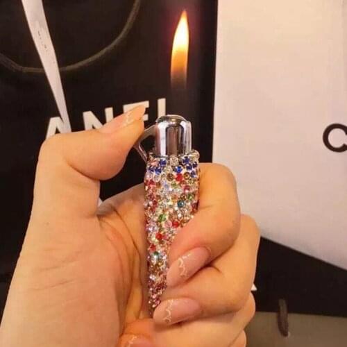 Fashion Inlaid Rhinestone Women Lighters Turbo Butane Gas Torch Metal Windproof Cigarette Lighter Gadget Valentines Day Gifts