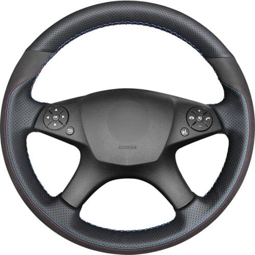 Hand-stitched Black Genuine Leather Suede Car Steering Wheel Cover for Mercedes Benz W204 C-Class 2007-2010 C280 C230 C180 C260