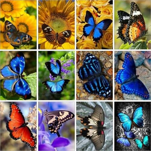 Huacan Diamond Painting Kit Butterfly Color Full Square/round Diamond Embroidery Mosaic Animal Flower Cross Stitch Room Decor