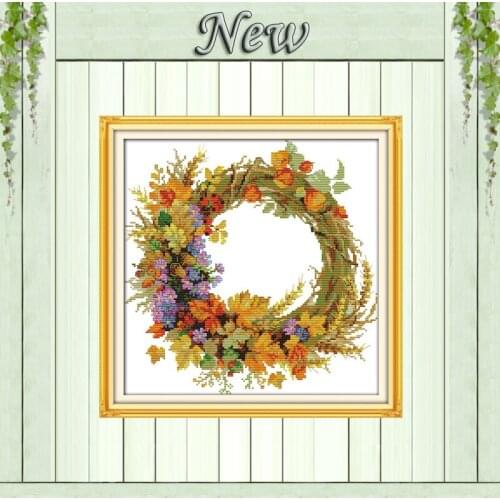 Garland colorful flowers rose painting counted print on canvas DMC 14CT 11CT chinese Cross Stitch Needlework Set Embroidery kits