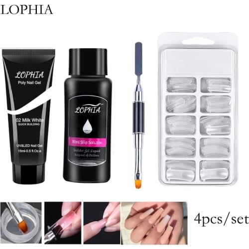 LOPHIA 4pcs/set Poly Extension Nail Gel Kit Fast Building Semi-permanent UV Varnish Set of Gel Cuticle Pusher Finger Extend Mold