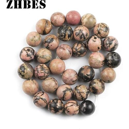 Natural Rhodonite Stone Black Rhodochrosite Veins Spacers 4/6/8/10/12mm Round Loose Beads For Jewelry Making DIY Accessories