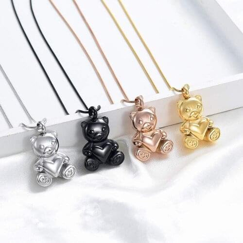 Stainless Steel Teddy Bear Pet Urn Ashes Pendant Memorial Ash Keepsake Cremation Jewelry Necklace for Ashes