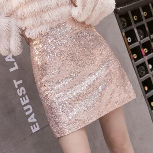 2021 New Spring Autumn Womens High Waist Skinny Streetwear Trendy Basic Korean Style Lovely Chic Sequined Mini Skirts Y117