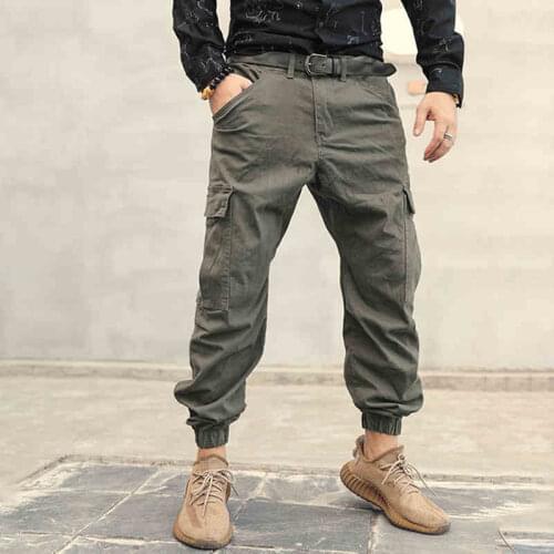 New style mens casual overalls mens work clothes pocket Khaki Pants fashionable black trousers k6003