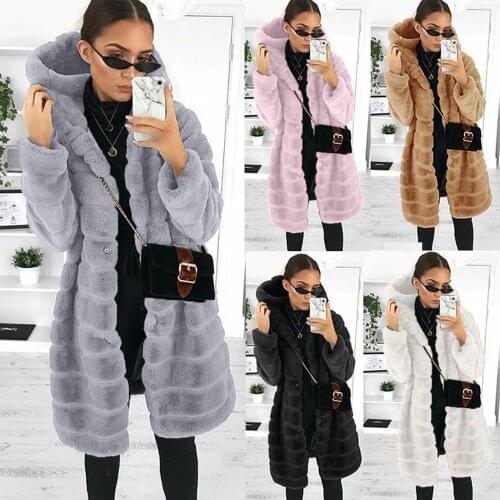 Autumn Winter New Womens Fahion Faux Fur Coat Thicken Hooded Imitation Mink Coat Plus Size Long Sleeve Luxury Keep Warm Coats