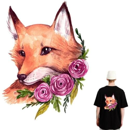 Fox flower Iron On Transfer For clothes Patches For Clothing Stickers Transfer Vinyl Badges iron Stickers on cloth Stripes badge
