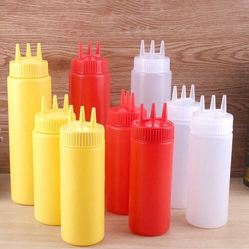Plastic Sauce Squeeze Bottle With Three Holes Household Kitchen Tool Yellow White Red New 12oz/16oz/24oz Seasoning Bottles