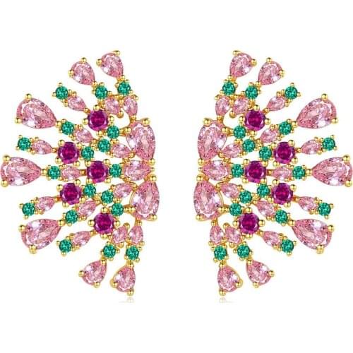 Semi-annular Stud Earrings for Women for Wedding Party Shiny CZ Spiry Brinco Two Colors Fashion Jewelry Christmas Gift