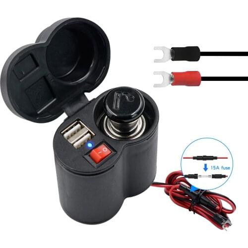 Motorcycle Cigarette Lighter Socket USB Quick Charger DC12V Input Voltage Voltmeter Digital Clock Switch Control Waterproof OCP