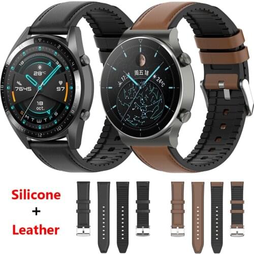 Hybrid Leather Silicone Strap for Huawei Watch GT 2 Pro & GT2 46mm 42mm & HONOR Magic Watch 2/ES 2e Band Bracelet 20mm 22mm Man