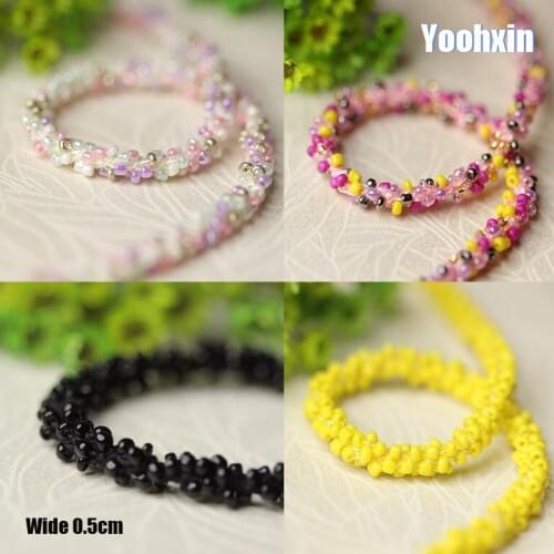 0.5CM Wide Luxury Embroidery flower bead lace fabric trim ribbon DIY sewing applique collar cord wedding dress guipure decor