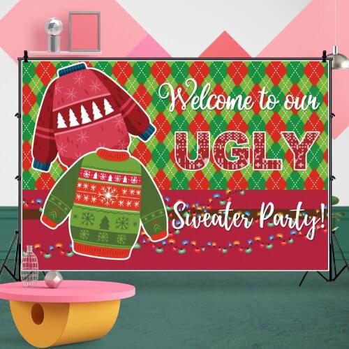 Christmas Sweater Party Kids Photo Backgrounds Winter Get Ugly Table Decor Children Birthday Celebration Backdrops Wall Poster