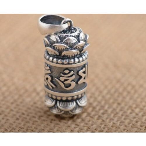 Silver S990 six words can open the pendant Thai silver antique style Buddhism ga black box