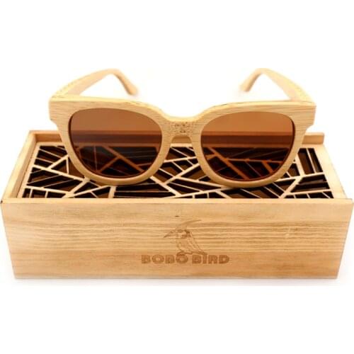 BOBO BIRD Natural Bamboo Retro Sunglasses for Men and Women Handmade Polarized Wooden Eyewear with Wood Gifts Box Sun Glasses