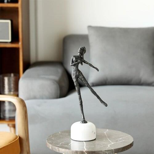 Modern Metal Girl Standing On One Foot Statue Home Decor Ornaments Desk Decoration Accessories Marble Figurine Living Room Gift
