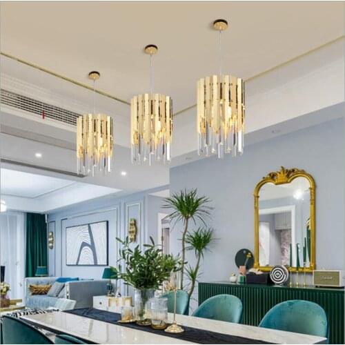 Post-modern minimalist chandelier single stainless steel crystal restaurant bedroom living room LED cross-border dedicated to li