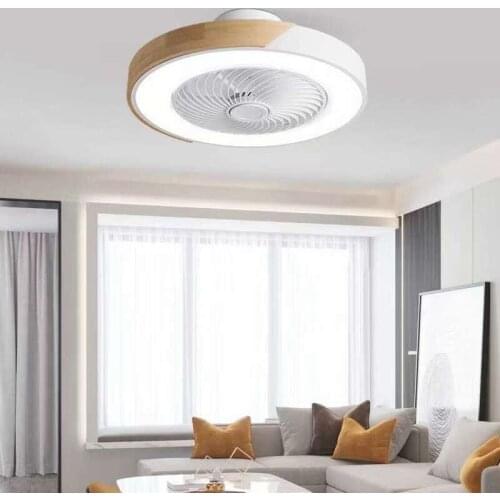 LED lamp with fan intelligent, dining room bedroom ceiling fan lamp, silent invisible blade remote control + app control