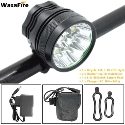 WasaFire 9 * T6 LED Bicycle Front Light 18000 Lumen Headlight 3 Modes Waterproof Cycling Lamp Torch 18650 Battery Pack+Charger